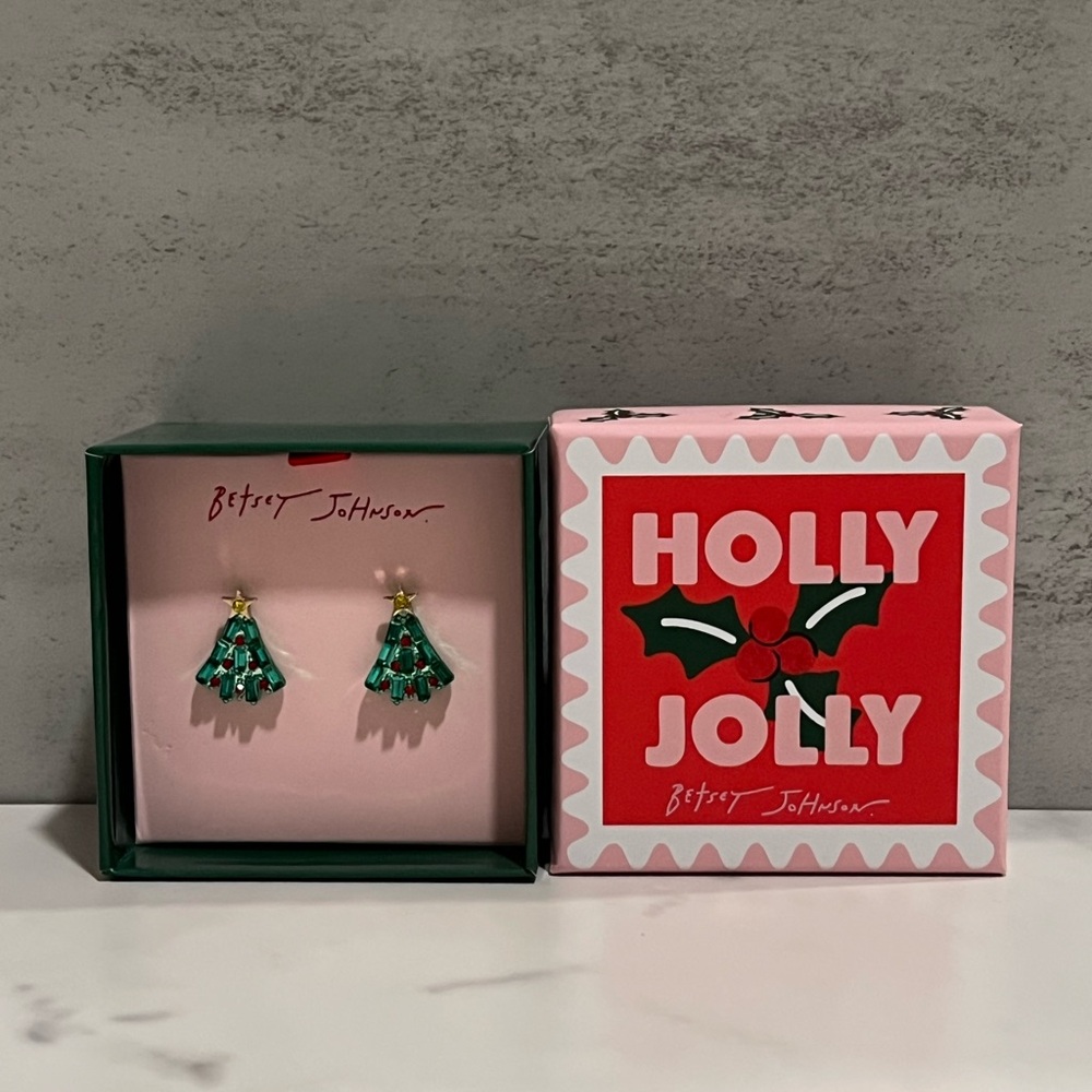 Betsey Johnson Green and Gold Christmas Tree Earrings